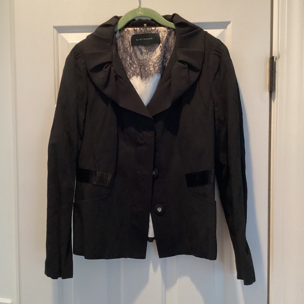 Elie Tahari Black Tailored Blazer with Lace Detail Size 8
